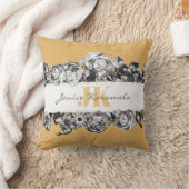 カスタマイズ可能な名前金ゴールドバラシックモノグラムラグジュアリー クッション (ブランケット)