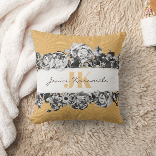 カスタマイズ可能な名前金ゴールドバラシックモノグラムラグジュアリー クッション (ブランケット)