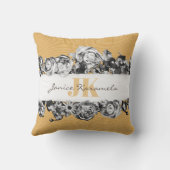 カスタマイズ可能な名前金ゴールドバラシックモノグラムラグジュアリー クッション (裏面)