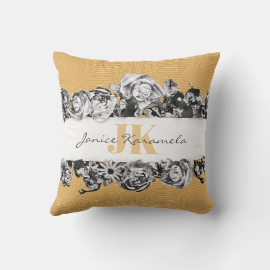 カスタマイズ可能な名前金ゴールドバラシックモノグラムラグジュアリー クッション (裏面)