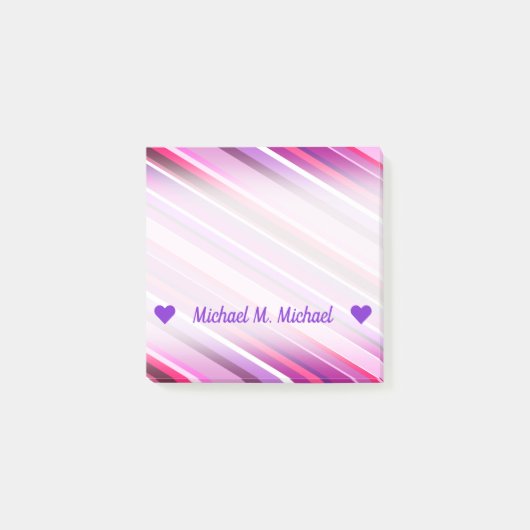 カスタマイズ可能な名前;ピンク、紫のストライプ ポストイット (正面)