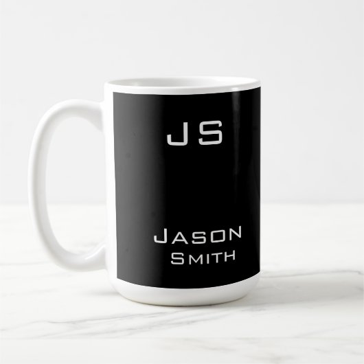 カスタマイズ可能な名前、ミニマルイニシャル コーヒーマグカップ (左)