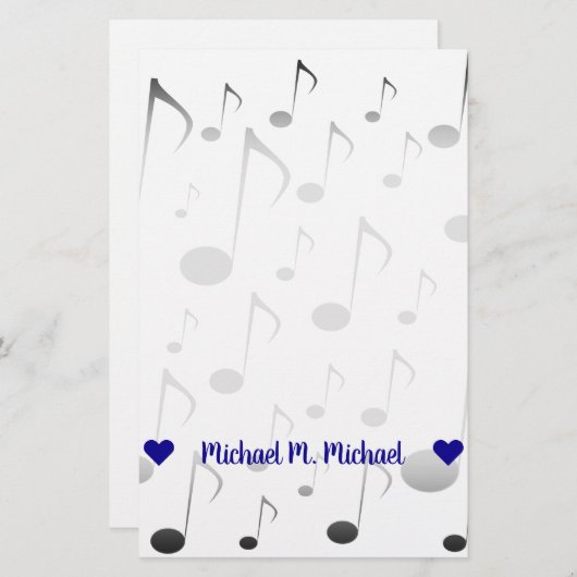 カスタマイズ可能な名前; 多くの音符パターン 便箋 (正面/裏面)