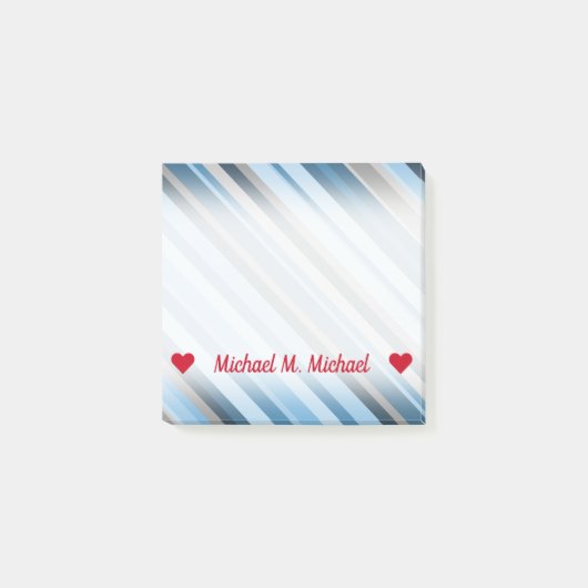 カスタマイズ可能な名前；青と灰色のストライプ ポストイット (正面)