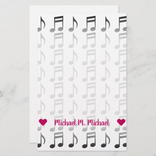 カスタマイズ可能な名前;音符のグリッド 便箋 (正面/裏面)