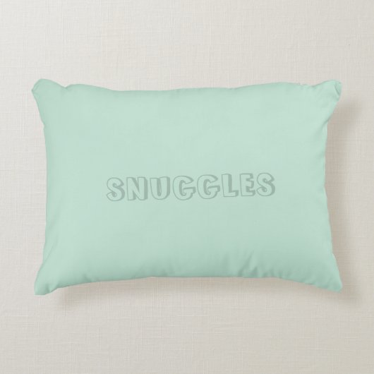 カスタマイズ可能な名前"Snuggles" seafooam mint green アクセントクッション (正面)