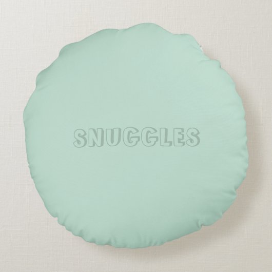 カスタマイズ可能な名前"Snuggles" seafooam mint green ラウンドクッション (裏面)