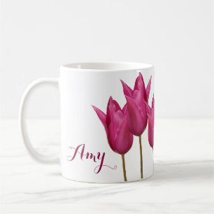 カスタマイズ可能な名前Amy かわいらし pink tulipsフローラ コーヒーマグカップ