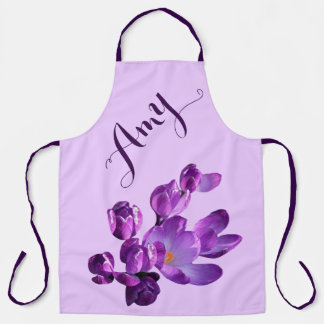 カスタマイズ可能な名前Amy かわいらし purple crocusフローラ エプロン