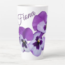 カスタマイズ可能な名前Fiona purple pansy flowersおもしろい カフェラテマグ