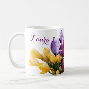 カスタマイズ可能な名前Lauraカラフル春の花 コーヒーマグカップ