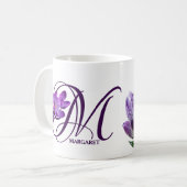 カスタマイズ可能な名前Margaret purple ガーリーフローラ コーヒーマグカップ (正面左)