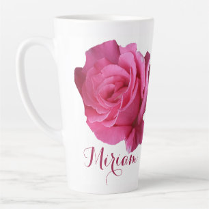 カスタマイズ可能な名前Miriam かわいらし pink roseフローラ カフェラテマグ