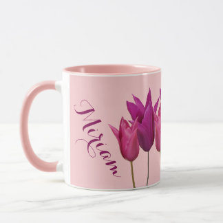 カスタマイズ可能な名前Miriam かわいらし pink tulipフローラ マグカップ