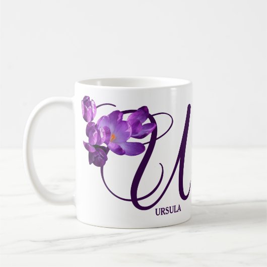 カスタマイズ可能な名前Ursula purpleフローラboho ガーリー コーヒーマグカップ (左)