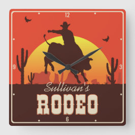 カスタマイズ可能な名前Western Cowboy Bull Rider Rodeo  スクエア壁時計
