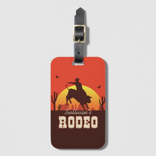 カスタマイズ可能な名前Western Cowboy Bull Rider Rodeo ラゲッジタグ (正面縦)