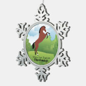 カスタマイズ可能な品種と文字を搭載した馬の形容 スノーフレークピューターオーナメント (右)