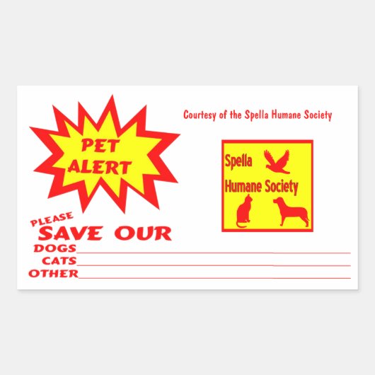 カスタマイズ可能な四角形の緊急ペットの警告 長方形シール (正面)