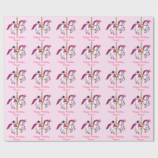 カスタマイズ可能な回転木馬のユニコーンの名前 ラッピングペーパー (フラット)