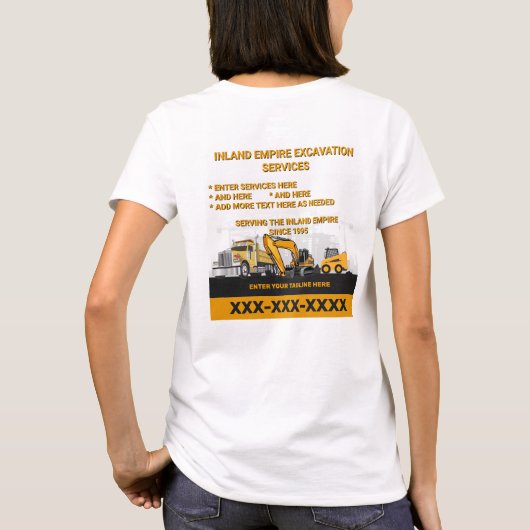カスタマイズ可能な土木工事請負業者建設 Tシャツ (裏面)