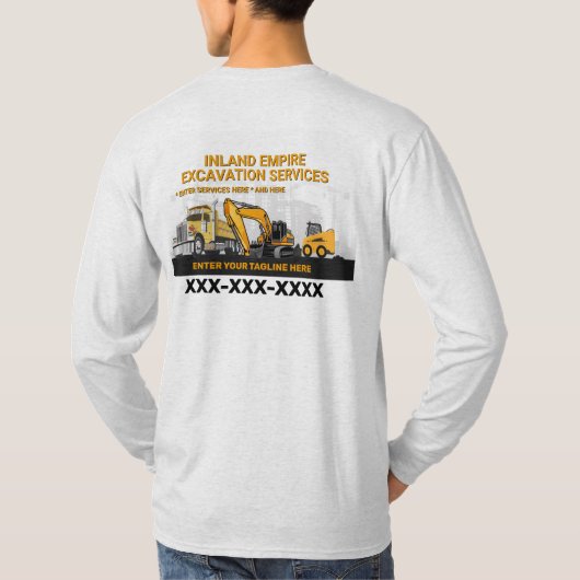 カスタマイズ可能な土木工事請負業者建設 Tシャツ (裏面)