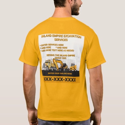 カスタマイズ可能な土木請負業者建設 Tシャツ (裏面)