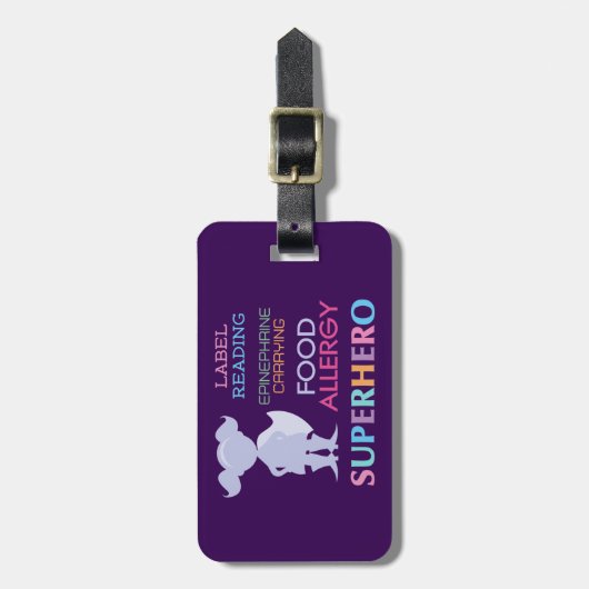 カスタマイズ可能な多数の食物アレルギーのスーパーヒーロー警報 ラゲッジタグ (正面縦)