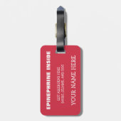 カスタマイズ可能な多数の食物アレルギーのスーパーヒーロー警報 ラゲッジタグ (裏面縦)