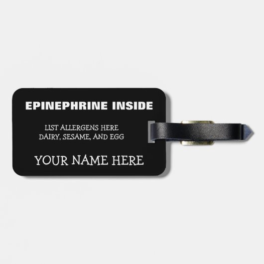 カスタマイズ可能な多数の食物アレルギーのスーパーヒーロー警報 ラゲッジタグ (裏面横)
