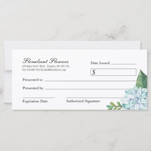 カスタマイズ可能な多糖ギフト証明書 (裏面)