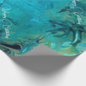 カスタマイズ可能な大理石効果テクスチャ付きエメラルドブルー ラッピングペーパー (角)