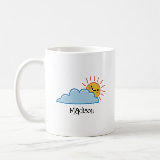 カスタマイズ可能な太陽と雲のデザイン コーヒーマグカップ (左)