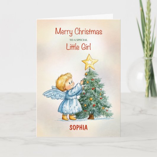 カスタマイズ可能な女の子のクリスマスエンジェル カード (正面)