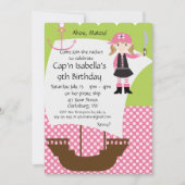 カスタマイズ可能な女の子の海賊船の誕生会 招待状 (正面)