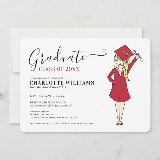 カスタマイズ可能な女の子アバター|高校卒業 招待状 (正面)