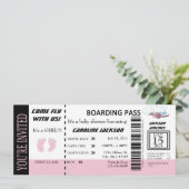 カスタマイズ可能な女の赤ちゃん飛行チケットの招待状 招待状 (スタンド正面)