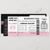 カスタマイズ可能な女の赤ちゃん飛行チケットの招待状 招待状 (正面/裏面)