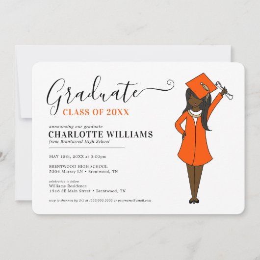 カスタマイズ可能な女子アバター | 高校卒業式 招待状 (正面)