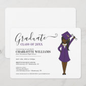 カスタマイズ可能な女子アバター | 高校卒業式 招待状 (正面/裏面)