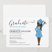 カスタマイズ可能な女子アバター | 高校卒業式 招待状 (正面/裏面)