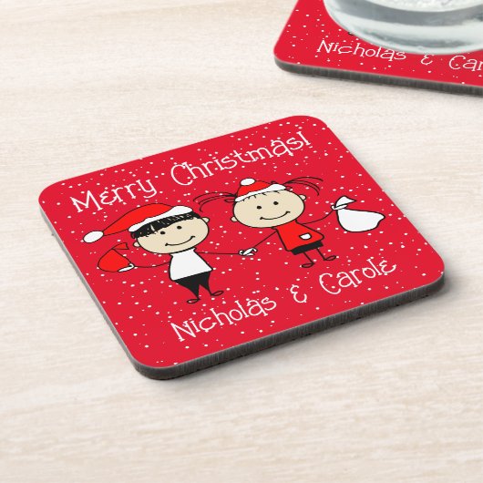 カスタマイズ可能な子供と大人のカップルのクリスマス コースター (左側)