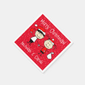 カスタマイズ可能な子供と大人のカップルのクリスマス スタンダードカクテルナプキン (角)