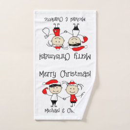 カスタマイズ可能な子供と大人のカップルのクリスマス ハンドタオル