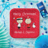 カスタマイズ可能な子供と大人のカップルのクリスマス ペーパープレート (パーティー)