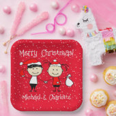 カスタマイズ可能な子供と大人のカップルのクリスマス ペーパープレート (パーティー)