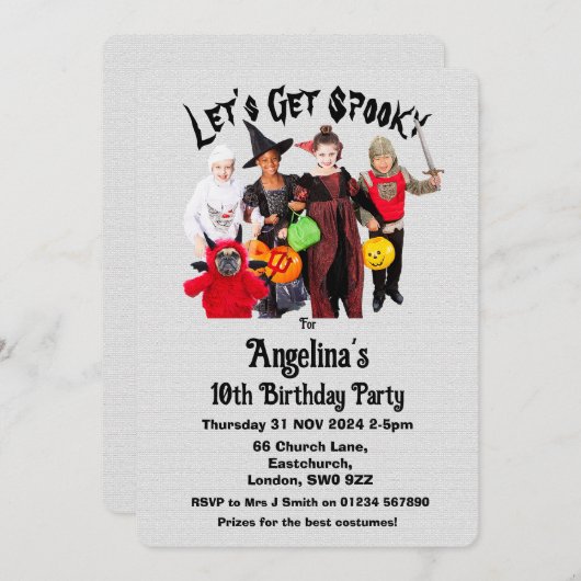 カスタマイズ可能な子供の衣装誕生日招待状カード 招待状 (正面/裏面)