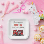 カスタマイズ可能な子供の誕生日パーティー装飾 - 赤い消防車 ペーパープレート (パーティー)