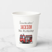 カスタマイズ可能な子供の誕生日パーティー装飾 赤い消防車 紙コップ (裏面)