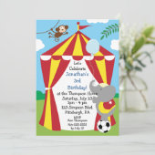 カスタマイズ可能な子供サーカス誕生日パーティー 招待状 (スタンド正面)